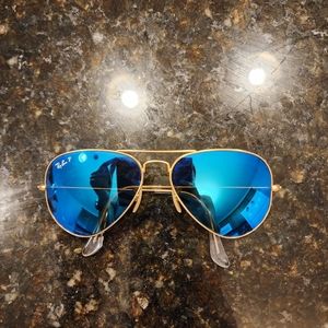 Blue Mirror Lens Gold Aviator Sunglasses